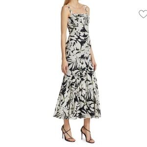 ML MONIQUE LHUILLIER Print Linen Midi Dress size 4